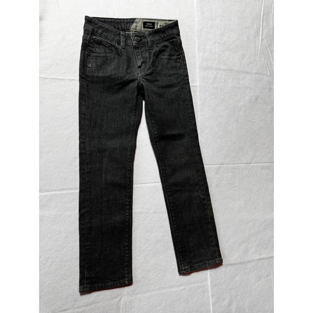 Volcom Vorta Slim Straight Jeans Boys Size 22 8Y Charcoal Gray Denim Pants